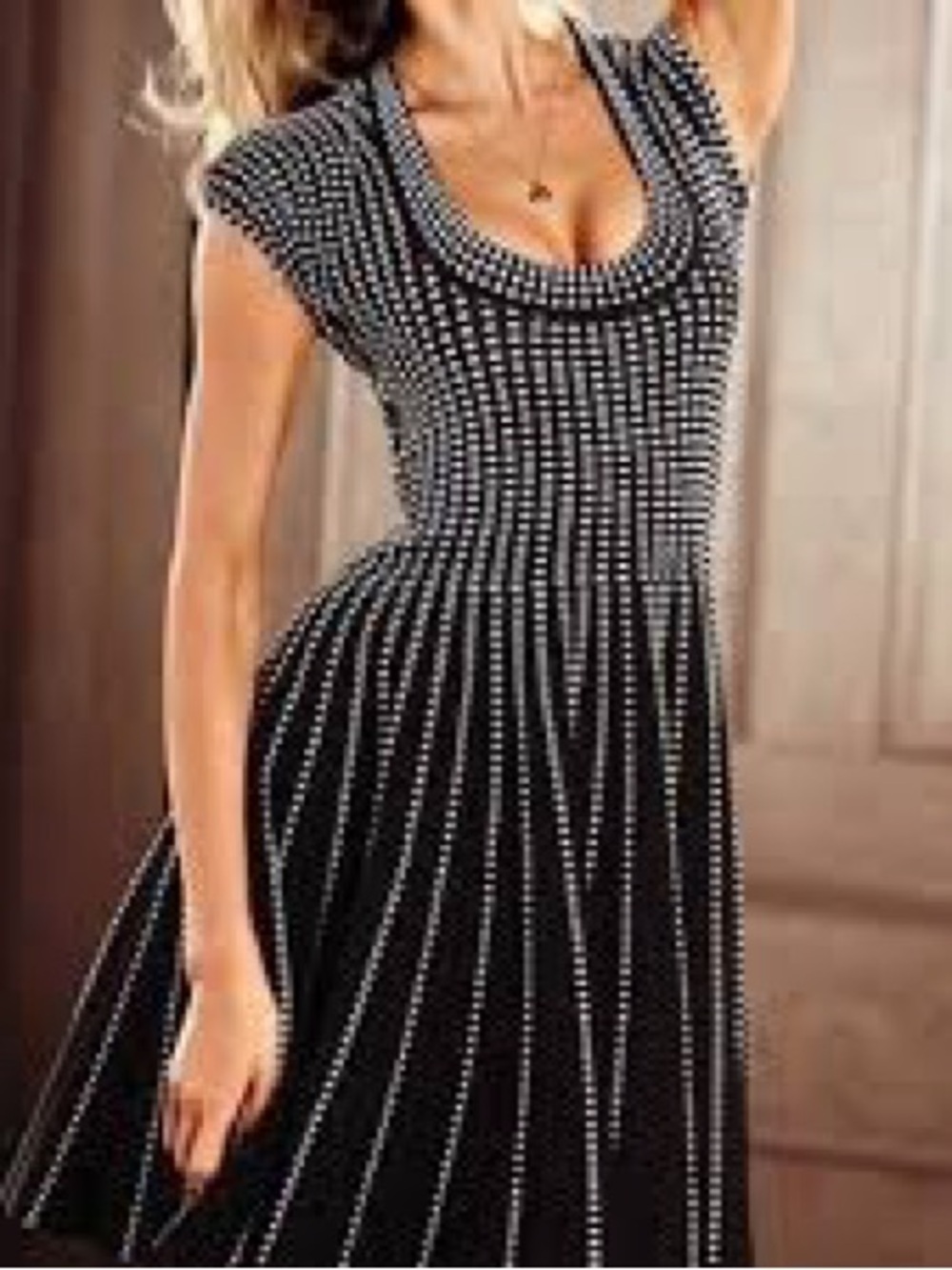 Vintage Moda International Black White Knit Fit & Flare Dress XS